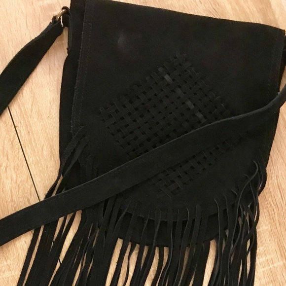 Alternative Apparel Handbags - Alternative Apparel Suede leather fringe crossbody